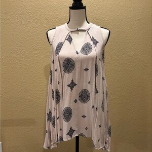 Free People Beige Asymmetrical Tank Top with Abstract Design